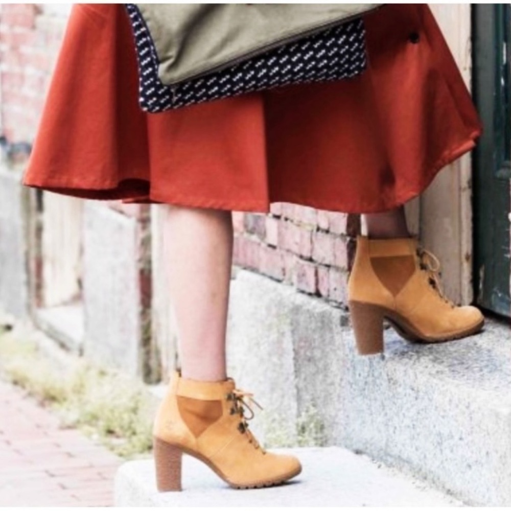 Timberland Glancy Field Ankle Boots 3.5” Heels Leather Lace Up in Wheat Nubuck - Picture 2 of 16